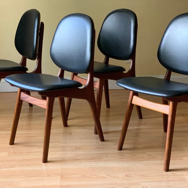 Set of Four Arne Hovmand Olsen Afrormosia Teak and Leather Dining Chair 