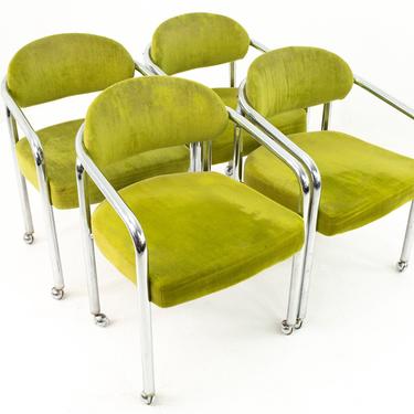 Mid Century Chrome Craft Dining Chairs in Green - mcm 