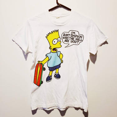 90s Vintage Bart Simpson Graphic Tee Medium Screen Stars Shirt, I'm Bart Simpson Who The Hell Are You? Tshirt 