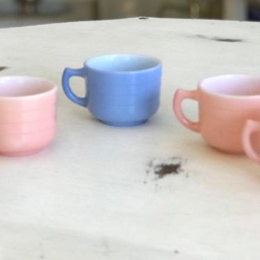 Multicolor Pastel Milk Glass Cups and Creamer 