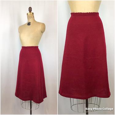 Vintage 50s knit skirt | Vintage burgundy wool knit skirt | 1950s red Aline knitwear skirt 