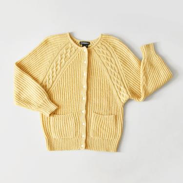 vintage yellow knit cardigan, raglan sleeve sweater, size M 