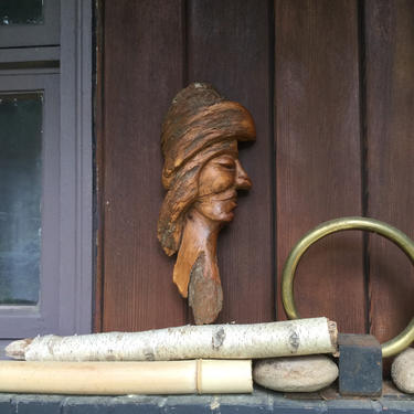 Burl Wood Carved Wall Sculpture Face 