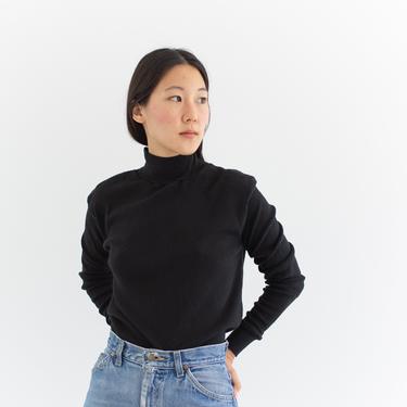 Vintage Black Turtleneck Shirt | Green Thread | Thermal Layer top | 100% Cotton Made in USA | Overdye | S M | BT003 