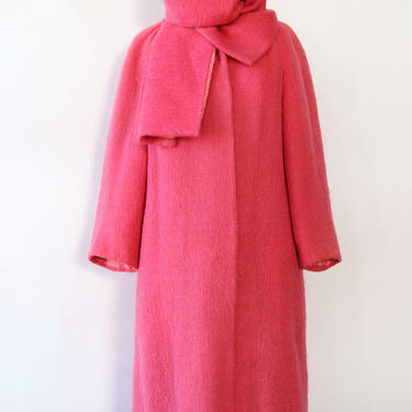 Hot Pink 1960s Mohair Scarf Coat M