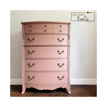 NEW! Whimsical pink dresser - Antique tall dresser chest of drawers by Drexel. Light pink nursery, girls room, feminine chest San Francisco by Shab