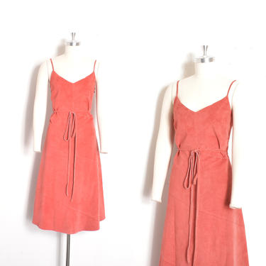 Vintage 1980s Dress / 80s Suede Strappy Tank Dress / Salmon Pink ( S M ) 