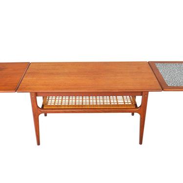 Danish Modern Mid Century Extension Coffee Table with Cane Rack by Trioh 