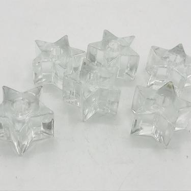 Vintage Set of 5 Star Shaped Clear Glass Small Taper Candle Holders 