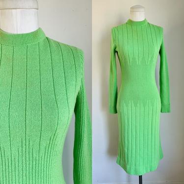 Vintage 1970s Lime Green Sweater Dress / S 