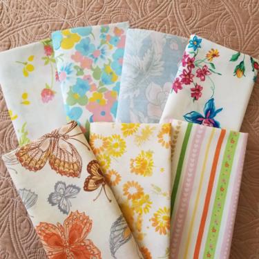 Vintage Floral Pillow Cases / Flowery Chintz Pillowcases / Retro Print Standard Pillowcase / Butterfly Striped Yellow Flowered Pillow Case 