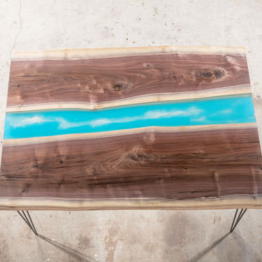 Blue Water Epoxy Resin Table by Artist Kristopher Kirkpatrick 