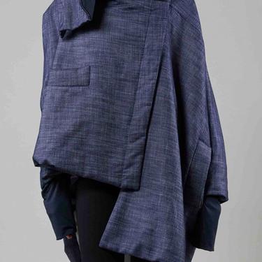 Asymmetric Oversized Drape Detail Wrap Neck Jacket