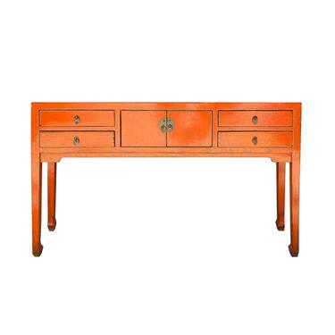 Chinese Oriental Rustic Orange Lacquer Drawers Slim Foyer Side Table cs6143E 