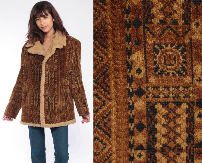 Sherpa Tapestry Jacket -- Boho Winter Coat Vegan Vintage 70s 