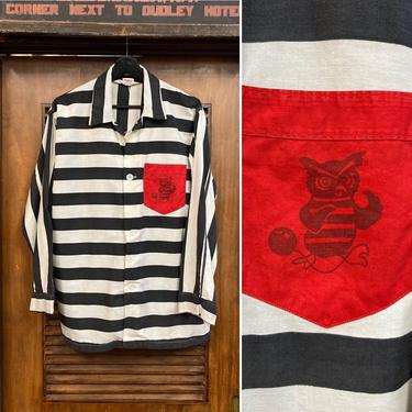 Vintage 1950’s Jailbird Prison Stripe Cotton PJ Rockabilly Shirt, 50’s Pajama Top, 50’s Rockabilly Shirt, Vintage Shirt, Vintage Clothing 