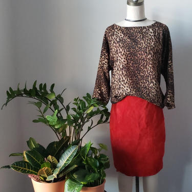 90s Suede Skirt, Vintage Red Suede Pencil Skirt, Waist 26&amp;quot; 