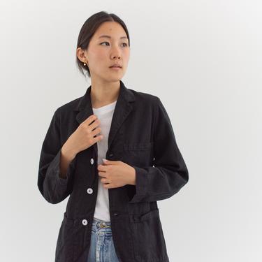 Vintage Black Overdye Classic Chore Blazer | Unisex Square Three Pocket | Cotton French Workwear Style Utility Work Coat Blazer | XS S 