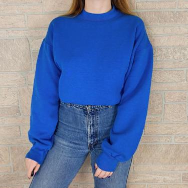 Vintage 80's Soft Worn Blue Crewneck Pullover Sweatshirt 