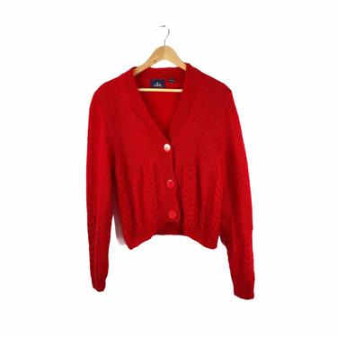 Vintage Red Mohair Cardigan Sweater, Size Small 