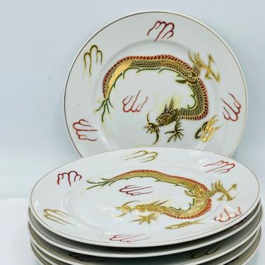 Vintage Dragonware dessert plates set of 6 Moriage Golden Dragon Japanese Mark 
