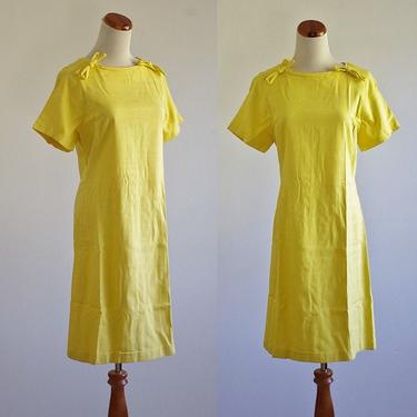 Vintage Yellow Shift Dress, 60s Dress, Mod Dress, Short Sleeve Dress, Medium Large 