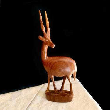 Mid Century Wood Figurine Hand Carved Teak Blackbuck Antelope Statue by BellewoodDesignGoods