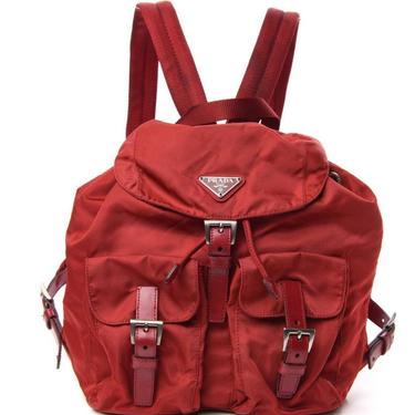 Vintage PRADA Red Nylon BACKPACK Rucksack Travel Purse School Bag Tote Gym Satchel 