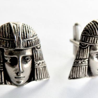 Egyptian Revival Pharaoh Head Cufflinks 