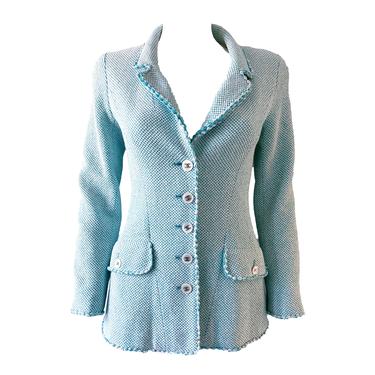 Chanel Turquoise Logo Button Jacket