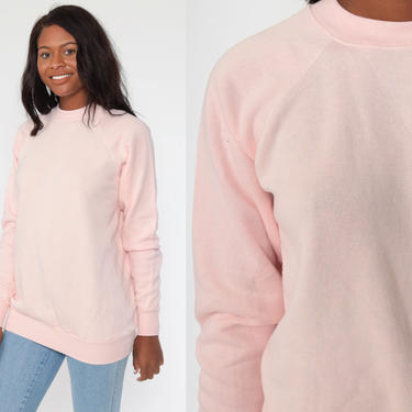 Pink Crewneck Sweatshirt 80s Sweatshirt Raglan Sleeve Pastel Baby Pink Plain Shirt Slouchy 1980s Vintage Sweat Shirt Small Medium by ShopExile