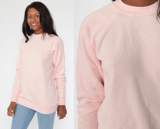 Pink Crewneck Sweatshirt 80s Sweatshirt Raglan Sleeve Pastel Baby Pink Plain Shirt Slouchy 1980s Vintage Sweat Shirt Small Medium 