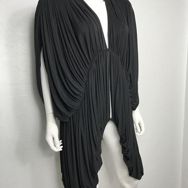 Vtg 80s Norma Kamali black jersey avant garde ruched cocoon dress top 