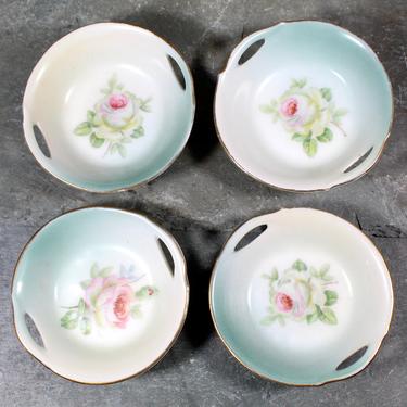 Set of 4 Prince Regent China Bavarian Porcelain Salt Dishes - Antique German Porcelain - Small Bowl - Rose Dish - Early 1900s 