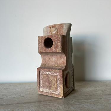 80's Modernist Hand Carved Stone Geometric Sculpture 