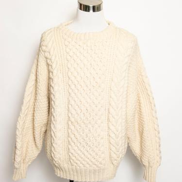 1970s Wool Fisherman Sweater Irish Pullover L / XL 