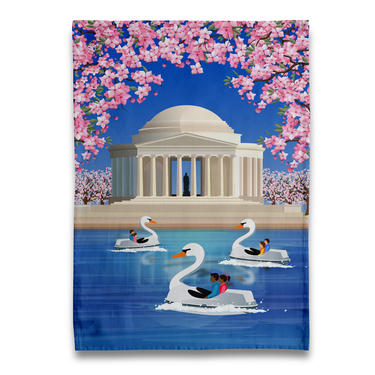 Cherry Blossom at Jefferson Memorial/ Swan Boats  Tea Towel