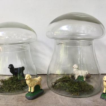 70's Glass Mushroom Terrarium, Mushroom Apothecary Bottle, Medium Style 7&quot;Tall, Tall Style 8&quot; Tall, Libby Glass Mushroom 