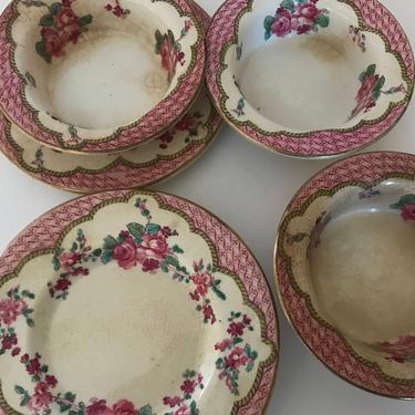 Antique (7)pc Booths Silicon China England Rose Pattern Early 1900s Porcelain small Bowl and Saucer 
