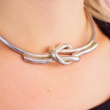 Vintage Sterling Silver Love Knot Choker Necklace, Statement Necklace With Infinity Knot, Unique Linked Choker Necklace With Knot Pendant 