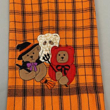 Vintage 80s Halloween Tea Towel Trick or Treat Bears 