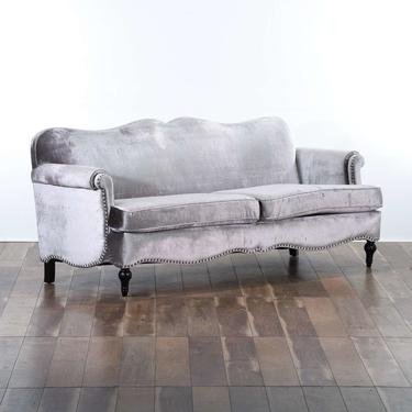 Contemporary Silver Regency Sofa W Nailhead Detail