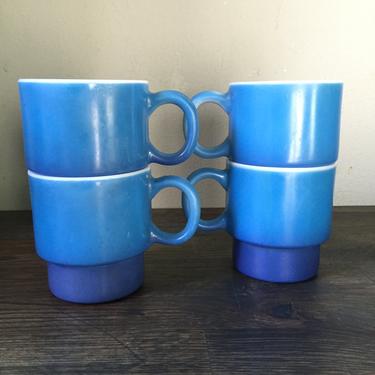 4 Anchor Hocking Blue City Diner Coffee Mugs milkglas 