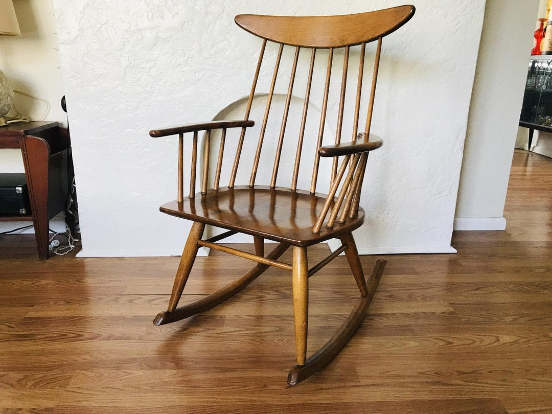 MID CENTURY MODERN Conant Ball Spindle Rocking Chair #LosAngeles ...