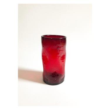 Vintage Red Blenko Crackle Glass Vase 