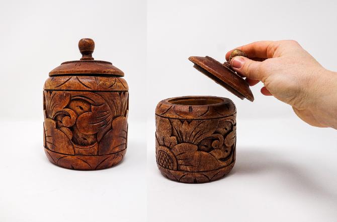 Round Wood Box With Lid Vintage Hand, Vintage Round Wooden Box With Lid