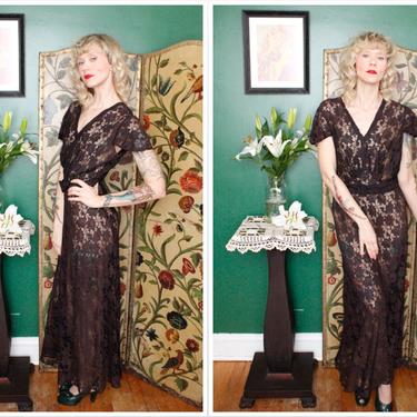 1930s Gown // Sunset Floral Lace Gown // vintage 30s gown 