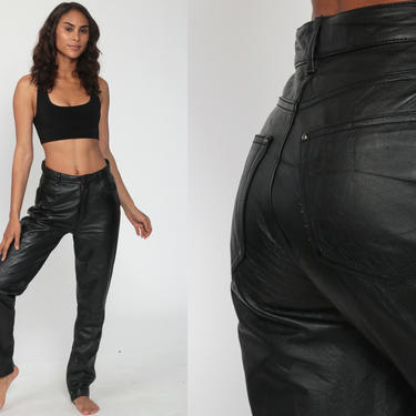 Black Leather Pants 00s WILSONS LEATHER Pants Y2K High Waisted Biker Pants Tapered Leather Trousers Rocker Vintage Hipster Metal Rock Small 