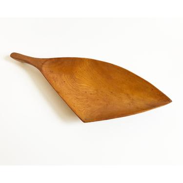 Large Mid Century Carved Triangular Wood Tray with Handle 