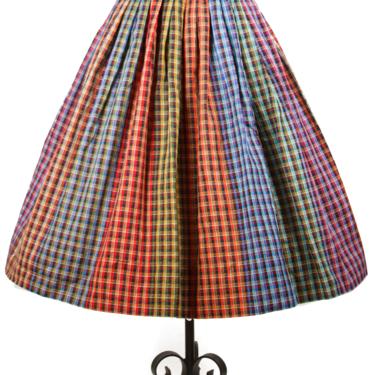 1950s Skirt // Pleated Colorful Plaid Full Skirt 